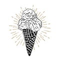 Hand drawn label with ice cream vector illustration Royalty Free Stock Photo