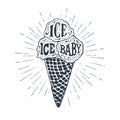 Hand drawn label with ice cream vector illustration.