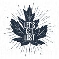 Hand drawn label with textured maple leaf vector illustration and lettering.