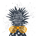 Hand drawn label with textured pineapple vector illustration. Royalty Free Stock Photo