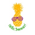 Hand drawn label with textured pineapple vector illustration and lettering. Royalty Free Stock Photo