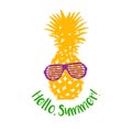 Hand drawn label with textured pineapple vector illustration and lettering.