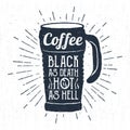 Hand drawn label with textured therm cup vector illustration. Royalty Free Stock Photo