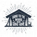 Hand drawn label with textured wooden cabin vector illustration.