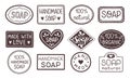 Hand drawn labels for handmade soap bars. Handmade soap stamp. Set of vector templates for all kind soap design