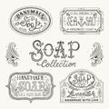 Hand drawn labels and patterns for handmade soap bars. Royalty Free Stock Photo