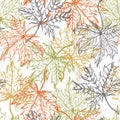 Hand drawn lace maple leaves seamless pattern