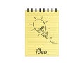 Hand-drawn lamp on yellow notepad with pencil. Vector on white b