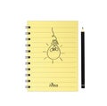 Hand-drawn lamp on yellow notepad with pencil. Vector on wooden