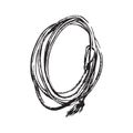 Hand drawn lasso rope. Rodeo cowboy props vector illustration. Black isolated on white background Royalty Free Stock Photo