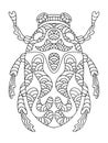 Hand-drawn leaf beetle coloring book page for adults vector illustration