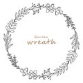 Hand drawn leaf wreath garden vector