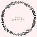 Hand drawn leaf wreath garden vector