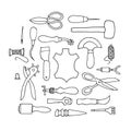 Hand drawn Leather working tools vector