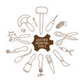 Hand drawn Leather working tools vector