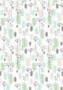 Hand Drawn Leaves and Twigs Vector Pattern. Grey, Black and Mint Green Design, White Background. Seamless Graphic. Royalty Free Stock Photo