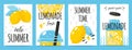 Hand drawn lemon posters. Quote typography and summer lemonade drink vintage cards, Vector fresh lemons doodle