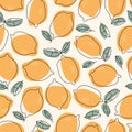 Hand drawn Lemons background. Seamless pattern with citrus. Design for wrapping paper, fabric, interior decor.