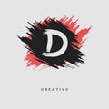 Hand drawn Letter D Logo on colorful brush strokes background. Initial white paint brush stroke letter D Logo Design. Creative