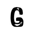 Hand drawn letter G. Black letter of the alphabet inside which is a shooting star, the night sky. Vector stock illustration Royalty Free Stock Photo