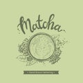 Hand-drawn lettering coffee matcha with picture. Royalty Free Stock Photo