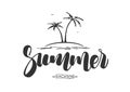 Hand drawn lettering composition of Summer Vacation with palm trees on white background. Royalty Free Stock Photo
