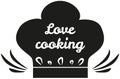 Hand drawn lettering for cook label. Phrase, outline of expression love cooking, food preparation