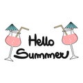 Hand drawn lettering hello summer quote vector illustration Royalty Free Stock Photo