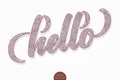 Hand drawn lettering Hello. Volumetric elegant modern handwritten calligraphy with floral ornament. Vector Ink
