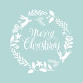 Hand drawn lettering poster Merry Christmas. Greeting card. Christmas wreath. Vector