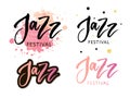 Hand drawn lettering quotes about Jazz festival collections isolated on the white background. Fun brush ink vector calligraphy