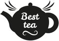 Hand drawn lettering for teahouse label. Phrase, outline of expression best tea with kettle icon