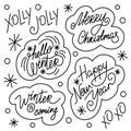 Hand drawn lettering winter phrase for calendar design, illustration, banner. Set of Winter stickers