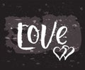 Hand drawn lettering of words LOVE different style on chalkboard background. vector illustration.