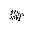 Hand drawn letters C and W for wedding logo monogram design on white background