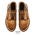 Hand drawn light brown shoe. Shoe in retro style, Walk Concept. Vector illustration