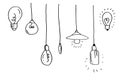 Hand drawn light bulb icons with concept of idea. Doodle style. Vector illustration Royalty Free Stock Photo