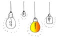 Hand drawn light bulb icons with concept of idea. Doodle style. Vector illustration Royalty Free Stock Photo