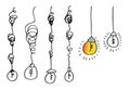 Hand drawn light bulb icons with concept of idea. Doodle style Royalty Free Stock Photo