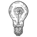 Hand drawn light bulb in vintage engraved style. Electric lamp sketch Royalty Free Stock Photo