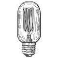 Hand drawn light bulb in vintage engraved style. Electric lamp sketch Royalty Free Stock Photo