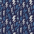 Hand drawn Lightning bolt seamless pattern. Blue color. Fashion design texture for textile. Vector illustration. Royalty Free Stock Photo