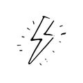 Hand Drawn lightning doodle. Sketch style icon. Decoration element. Isolated on white background. Flat design. Vector illustration