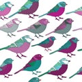 Lila and turquoise birds seamless pattern. Vector illustration on white background