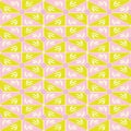 Hand drawn lime green and pink geometric triangle and leaves mosaic design. Seamless vector pattern with organic beach