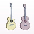 Hand drawn line acoustic classic guitar. Colorful guitar instrument