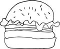 Hand drawn line art burger doodle hamburger vector meat design sketch meal graphic tasty bread fast sandwich beef Royalty Free Stock Photo