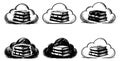 Hand drawn line art cloud book concept icons set featuring stacks of books inside various cloud outlines for e-learning Royalty Free Stock Photo