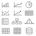 Hand drawn line art data visualization icons set featuring graphs, charts, tables, and diagrams for business analysis Royalty Free Stock Photo