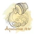 Hand drawn line art of decorative zodiac sign Aquarius . Royalty Free Stock Photo